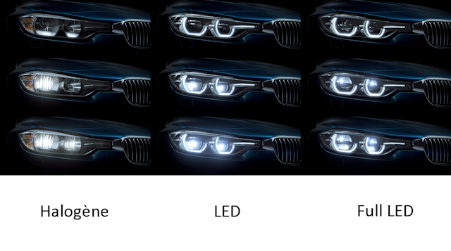 Détail Sur L'un Des Phares à Led De Voiture Moderne Sur Fond Noir